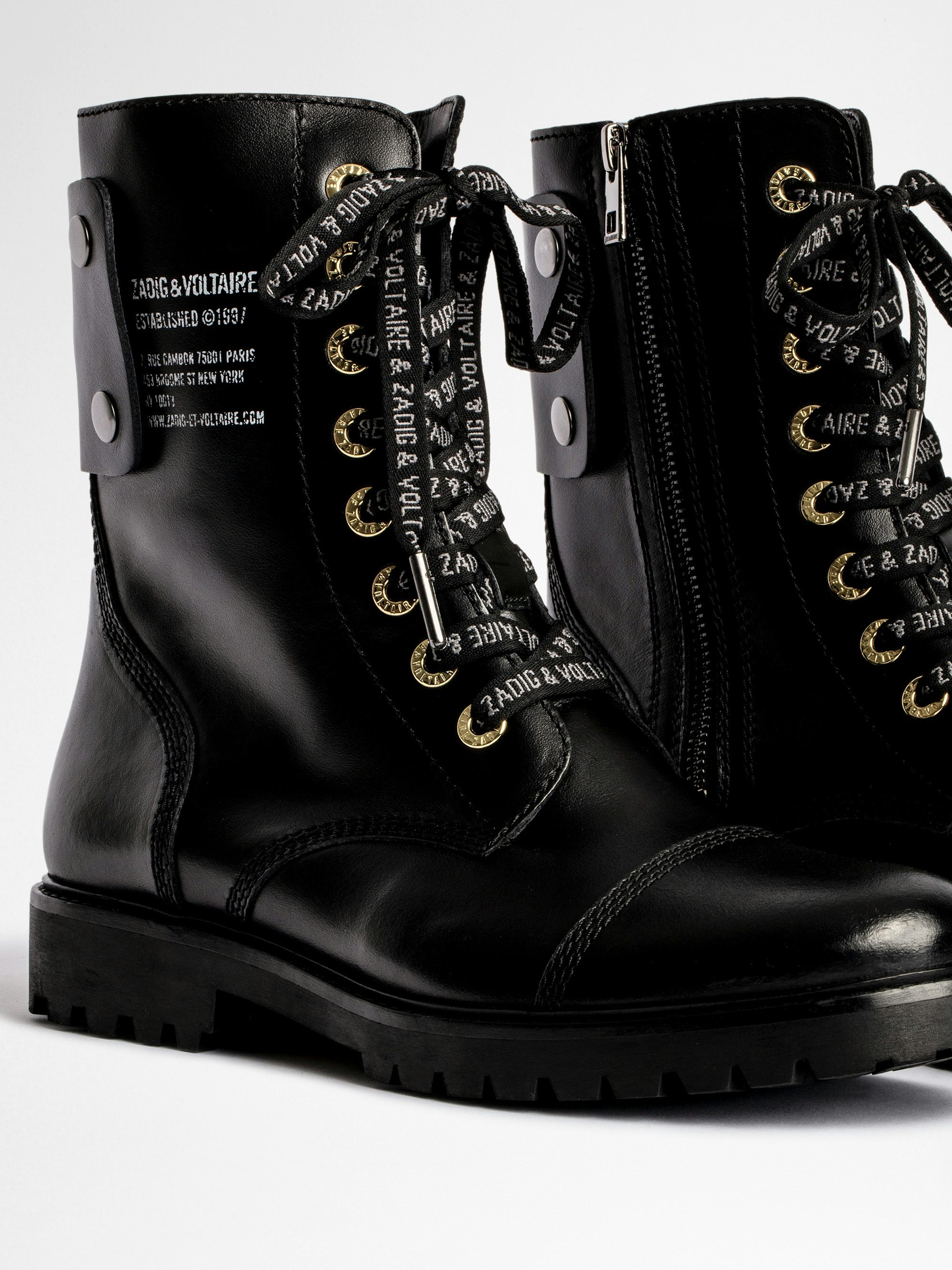 Joe Ankle Boots - Leather ranger boots with print and patch.